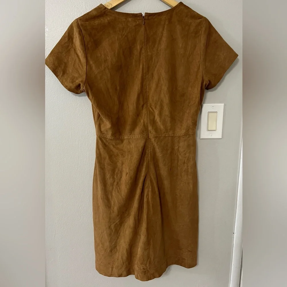 Madewell Genuine Leather Dress Brown V-Neck Mini Shift Size M Western Boho